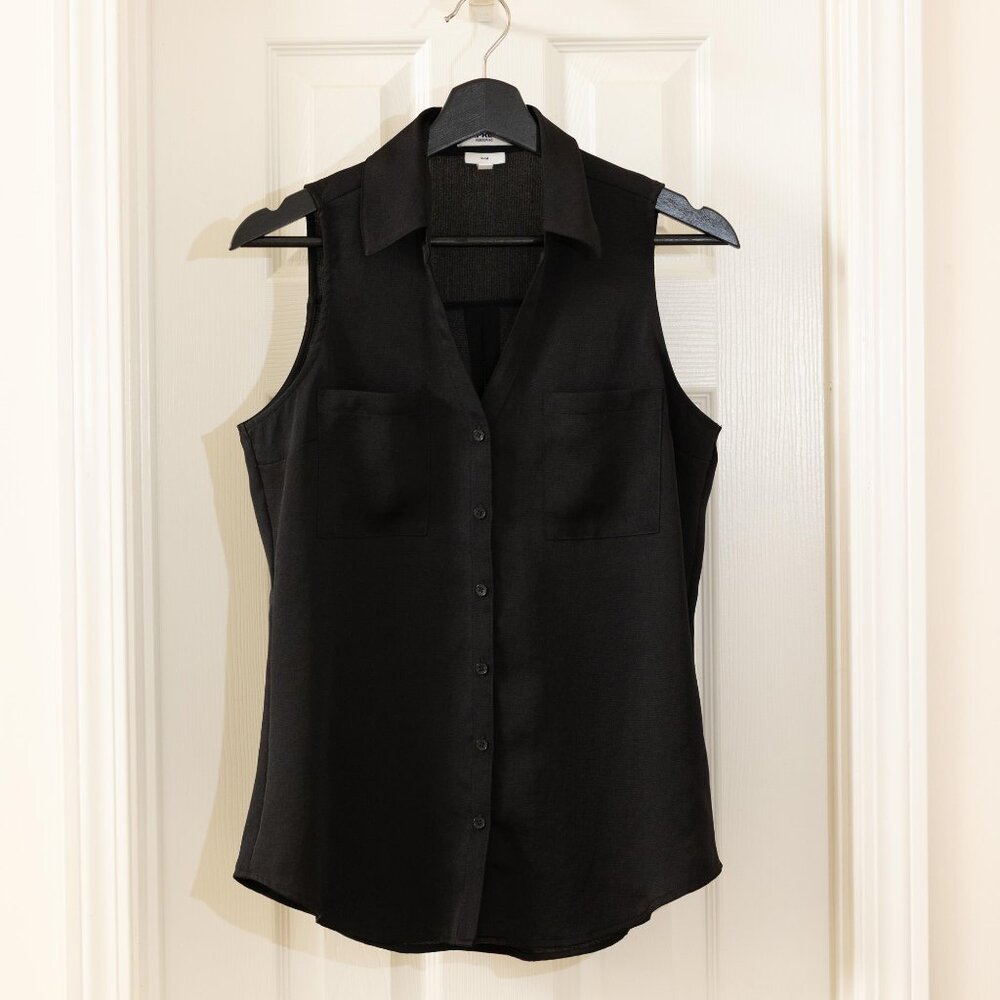 EXPRESS SLIM PORTOFINO Black Lightweight Sleeveless Button Down Blouse